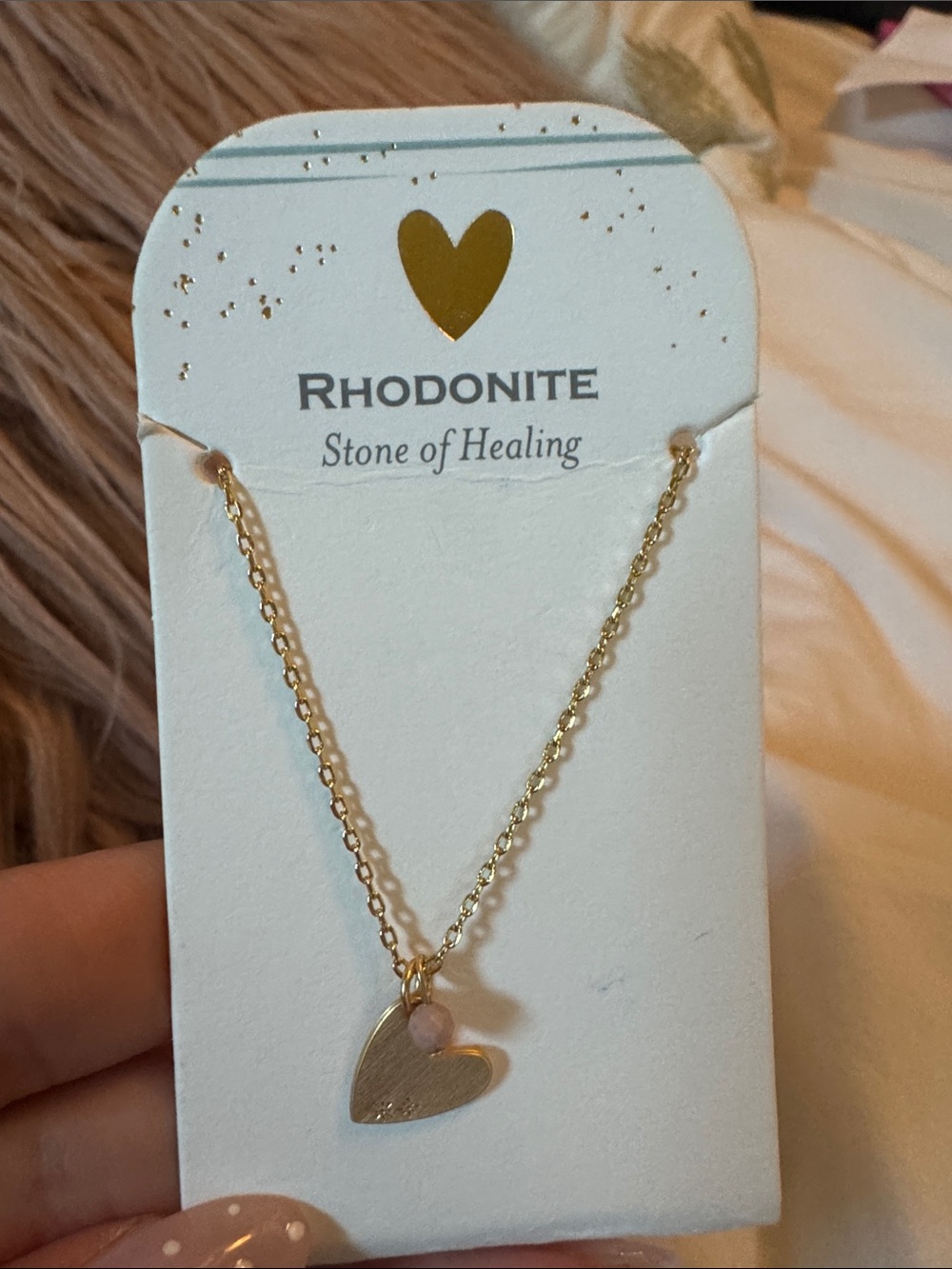 Gold Heart Pendant Necklace - Pink Stone